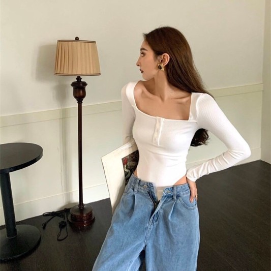 欧美风方领连体上衣